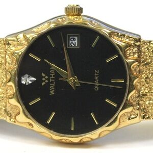 Waltham Women's Gold Nugget and Black Face  Quartz Watch